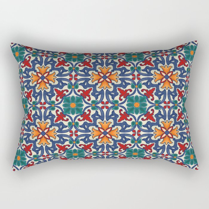 Colorful Azulejos Pattern Rectangular Pillow
