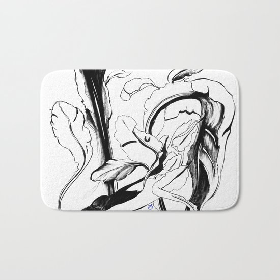 Plant in Blue Marker - Leaf of Life Miracle Leaf - Black and White Bath Mat