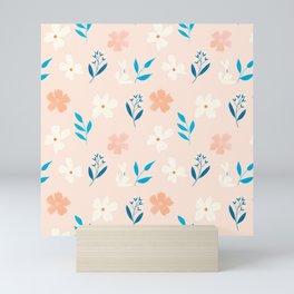 Floral Pattern on Peach Background Mini Art Print