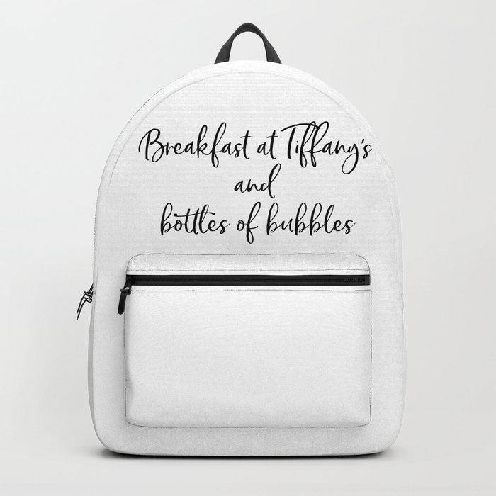 Ariana G Poster 7 Rings Breakfast At Tiffany S And Bottles Of Bubbles Backpack By Vanja Cvetkovic Society6