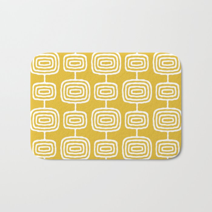Mid Century Modern Atomic Rings Pattern Mustard Yellow Bath Mat