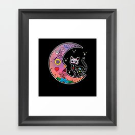 Sugar Skull Cat Moon Muertos Day Of Dead Aesthetic Framed Art Print
