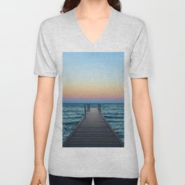 Lake Superior Sunset and Moon V Neck T Shirt