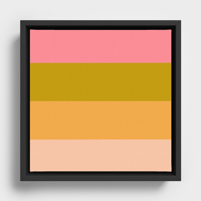 Four Stripes Retro Minimalist Horizontal Stripe Pattern Pink Avocado Lime Pastel Marigold Pale Blush Framed Canvas