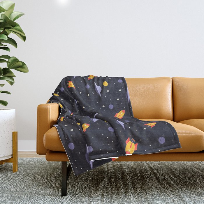 Space,planets,spaceship,moon,stars Throw Blanket