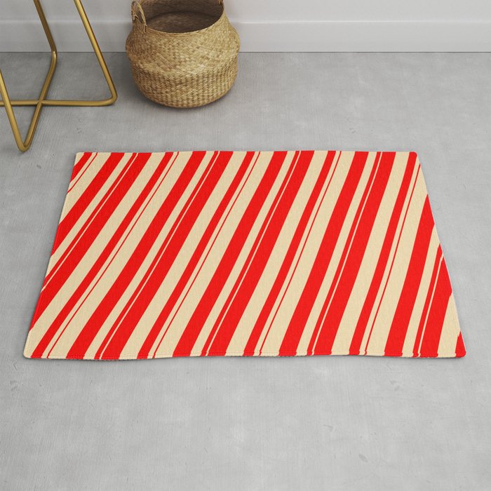 Tan and Red Colored Lines Pattern Rug
