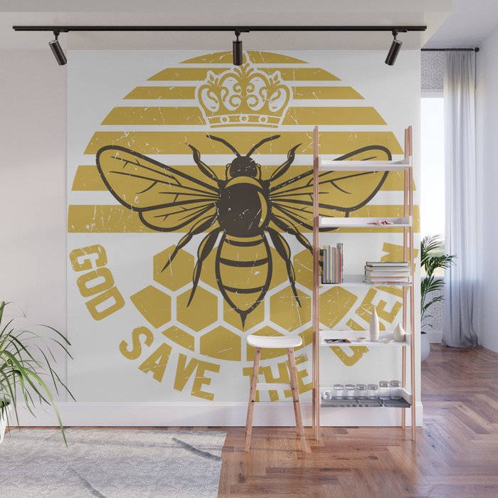 God Save The Queen Vintage Bee Wall Mural
