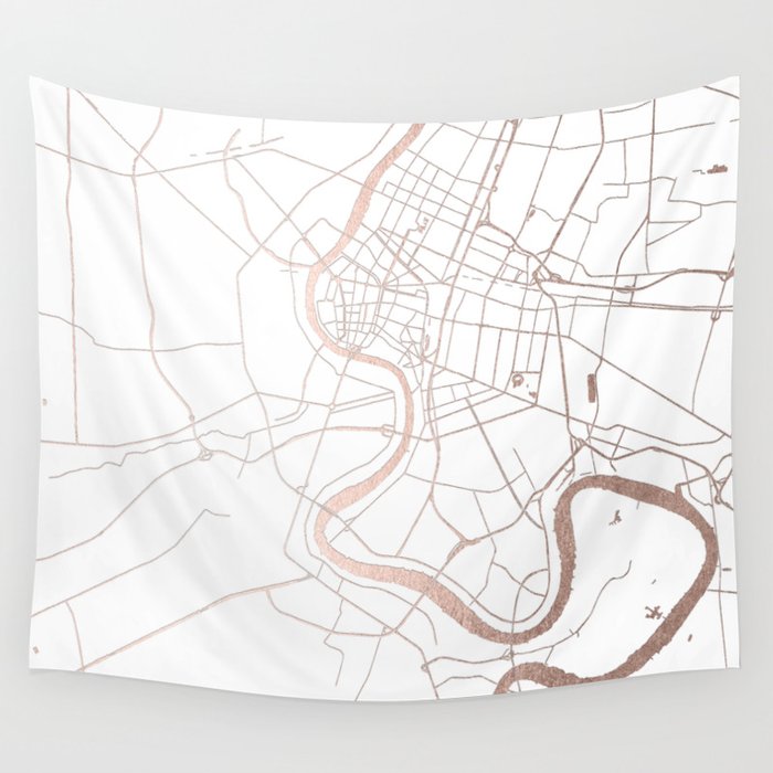 Bangkok Thailand Minimal Street Map - Rose Gold Pink and White Wall 