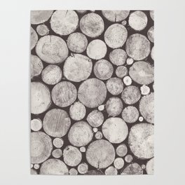 Black and White Stacked Logs x Hygge Rustic Cabin  Poster