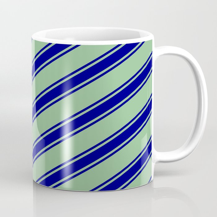 Dark Sea Green and Blue Colored Lined/Striped Pattern Coffee Mug