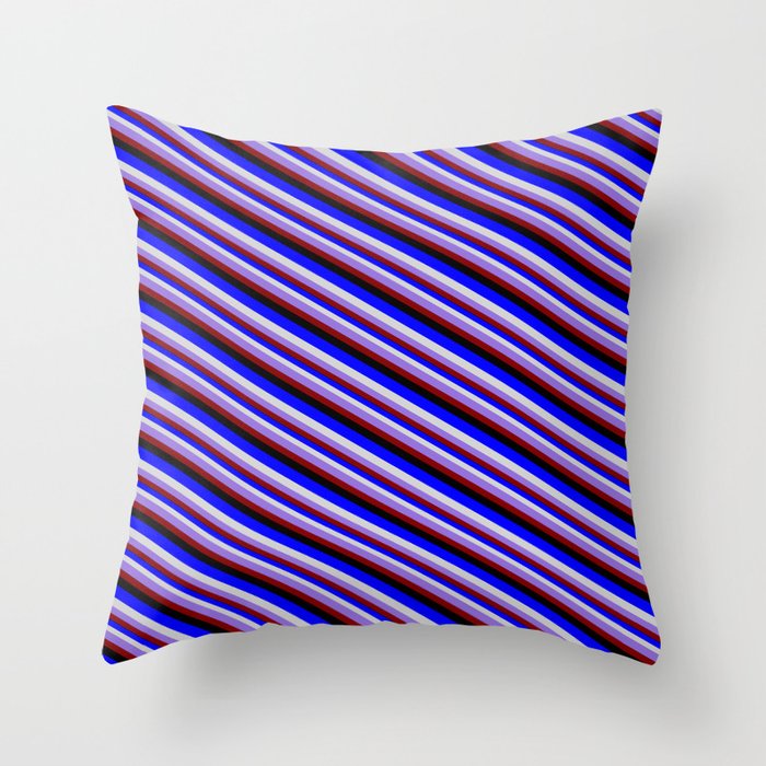 Colorful Blue, Light Gray, Purple, Maroon, and Black Colored Stripes/Lines Pattern Throw Pillow
