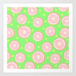 Pink Grapefruit and Dots - Green Art Print