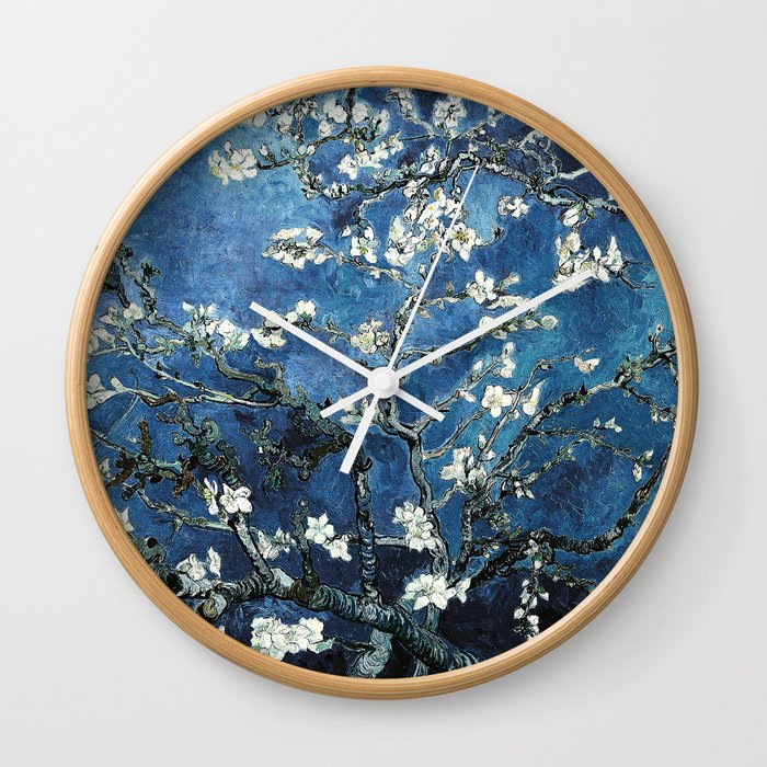 Van Gogh Almond Blossoms Dark Navy Blue Wall Clock