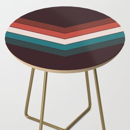 V - Red and Blue Minimalistic Colorful Retro Stripe Art Pattern on Dark Brown Side Table