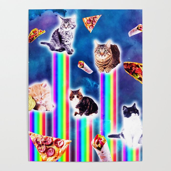 Outer Space Galaxy Cats With Rainbow Poster