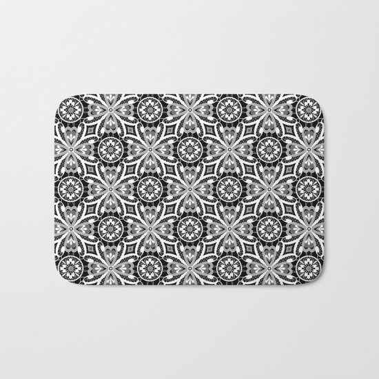 Retro . Lace black and white pattern . White lace on a black background . Bath Mat