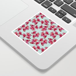 Red watercolour poppies illustration with turquoise background pattern Sticker