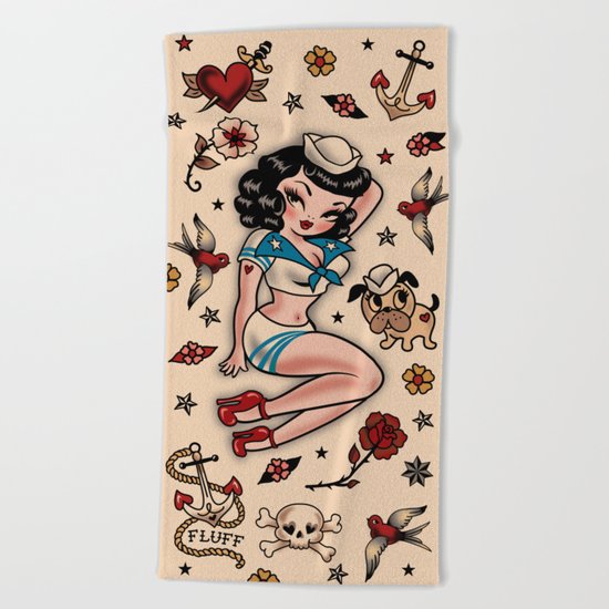 Suzy Sailor Pinup Beach Towel