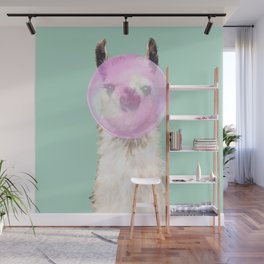 Bubble Gum Popped on Llama (2 in series of 3)  Wall Mural