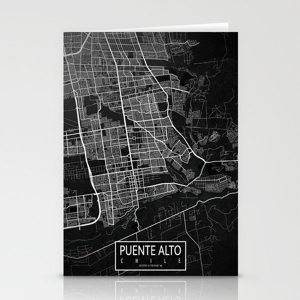 Puente Alto City Map of Cordillera, Chile - Dark Stationery Cards