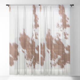 Minimal Brown Cowhide, Cow Skin Print Pattern Sheer Curtain
