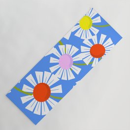 Modern Retro Daisy Flowers On Blue Yoga Mat