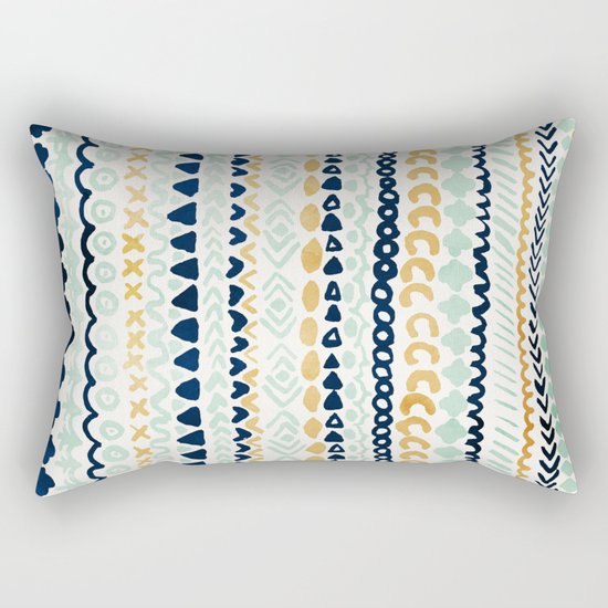 Navy, Teal & Mustard Tribal Rectangular Pillow