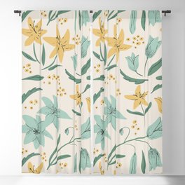 Spring Flowers Yellow Turquoise Peach Blackout Curtain