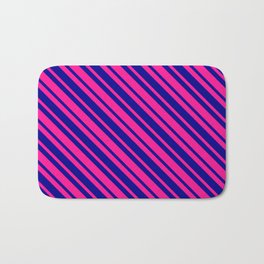 [ Thumbnail: Deep Pink and Dark Blue Colored Lined Pattern Bath Mat ]