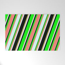 [ Thumbnail: Lime, Salmon, Light Cyan, and Black Colored Striped Pattern Welcome Mat ]