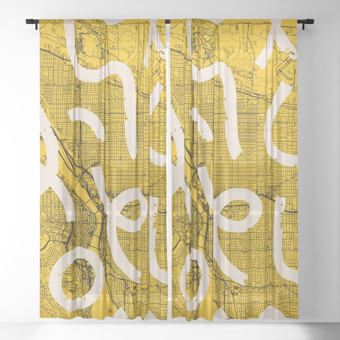 USA, Portland City Map - Yellow Sheer Curtain