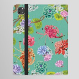 Asian Flowers with peonys and lilys on a mint green background iPad Folio Case