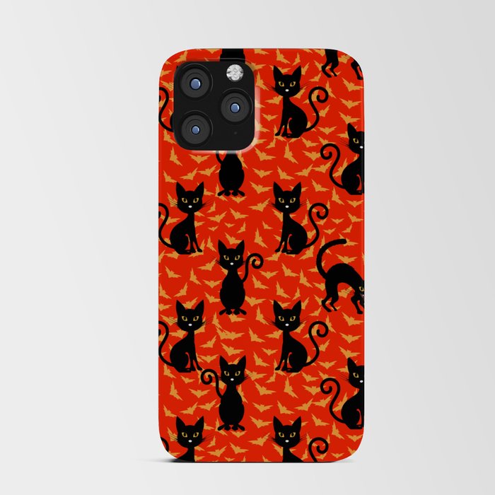 Spooky Black Cat Halloween Orange Bats iPhone Card Case