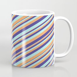 [ Thumbnail: Dark Slate Blue, Turquoise & Brown Colored Stripes/Lines Pattern Coffee Mug ]