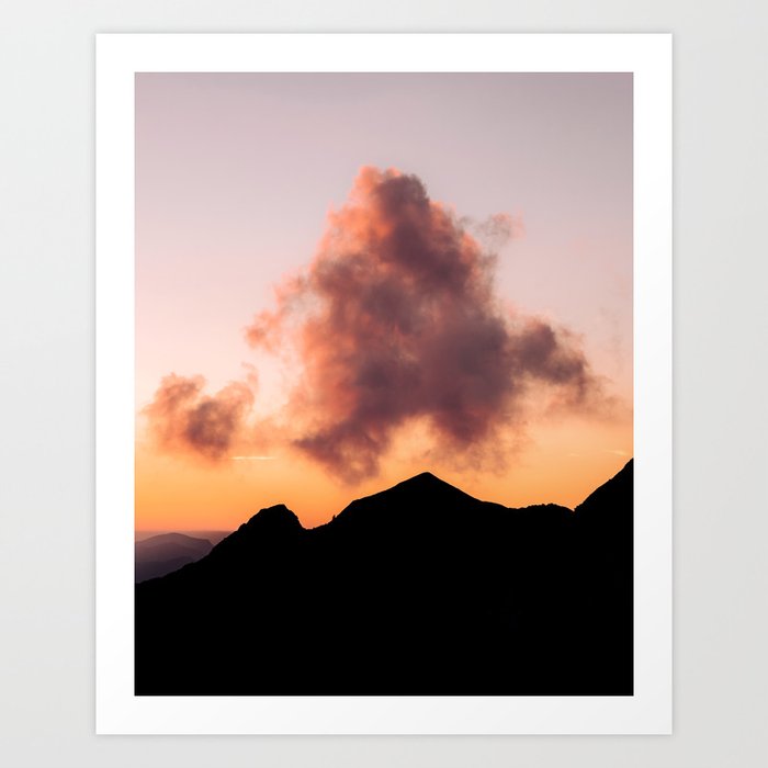 Minimalist Cloud lit up by a Summer Sunset in the Mountains - Landscape Photography Art Print