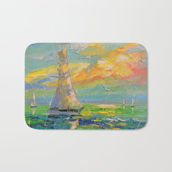Boat at sunrise Bath Mat