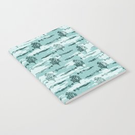 Teal Blu Watercolor Fish Under the Sea Coastal Marine Pattern. Rustic Wet Wash Beach Decor Design - 3 Notebook