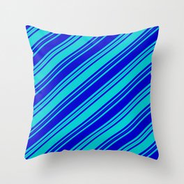 [ Thumbnail: Blue & Dark Turquoise Colored Stripes/Lines Pattern Throw Pillow ]