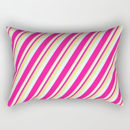 [ Thumbnail: Tan, Light Cyan & Deep Pink Colored Striped Pattern Rectangular Pillow ]