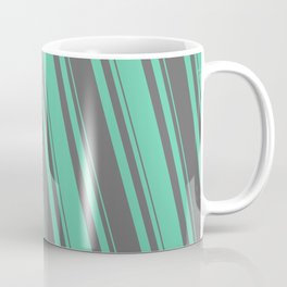 [ Thumbnail: Dim Gray & Aquamarine Colored Lined/Striped Pattern Coffee Mug ]
