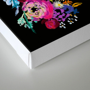 Colorful Floral Painting On Black Canvas Canvas Print By