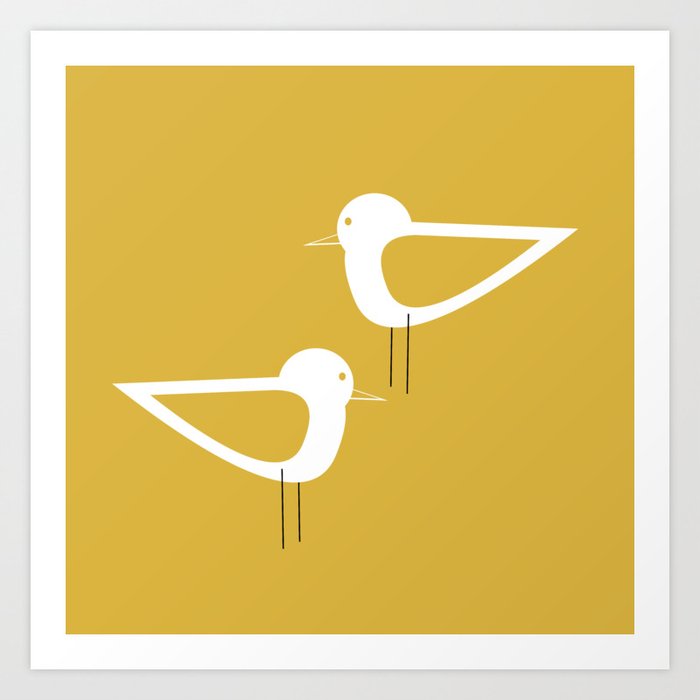 Shorebird Pair in Mustard and White - Minimalist Scandinavian Birds Art Print