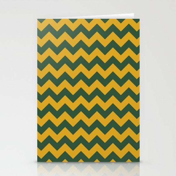 Goldenrod and Dark Emerald Green Chevrons Stationery Cards