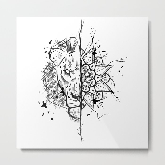 Lion Mandala Handmade Drawing Made In Pencil And Ink Tattoo Sketch Tattoo Flash Blackwork Metal Print By Lucagenart Society6