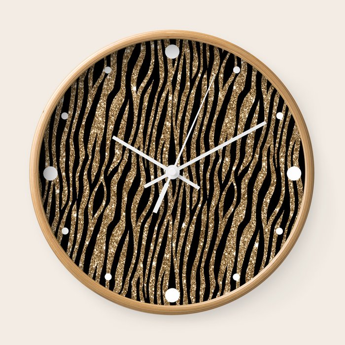 Black & Gold Glitter Animal Print Wall Clock by Rose Gold Society6