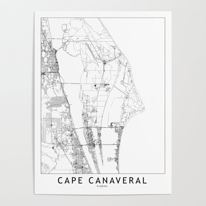 Cape Canaveral White Map Poster