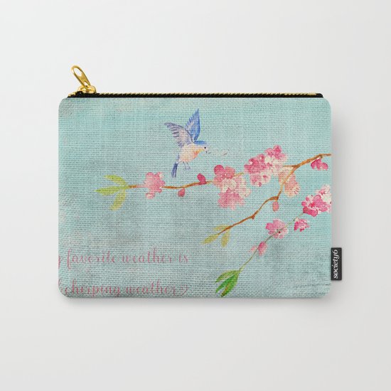 My favorite weather - Romantic Birds Cherryblossoms and Spring Typography on aqua Carry-All Pouch
