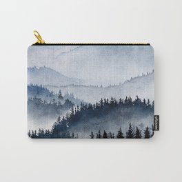 Misty mountains Carry-All Pouch | Painiting, Mountains, Forest, Painting, Tree, Digitalpainting, Pine, Pastel, Mountainside, Blue 
