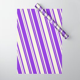 [ Thumbnail: Beige and Purple Colored Lined Pattern Wrapping Paper ]