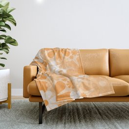 Retro 60s 70s Aesthetic Floral Pattern in Muted Orange Throw Blanket